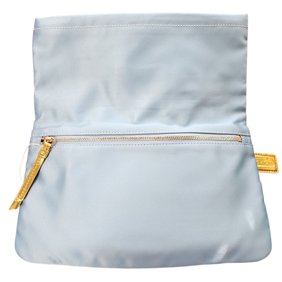 PURSE COACH Amanda Blue Satin Foldover Crossbody Shoulder Clutch with Chain - Picture 3 of 12